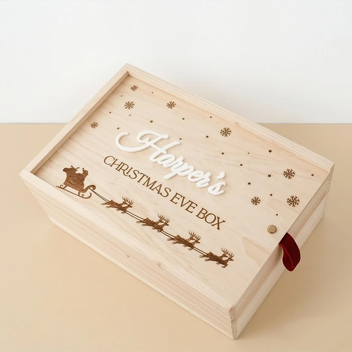 White wooden christmas eve gift box