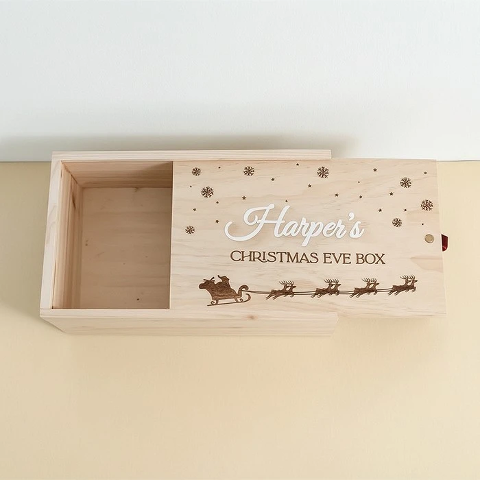 White wooden christmas eve box customized